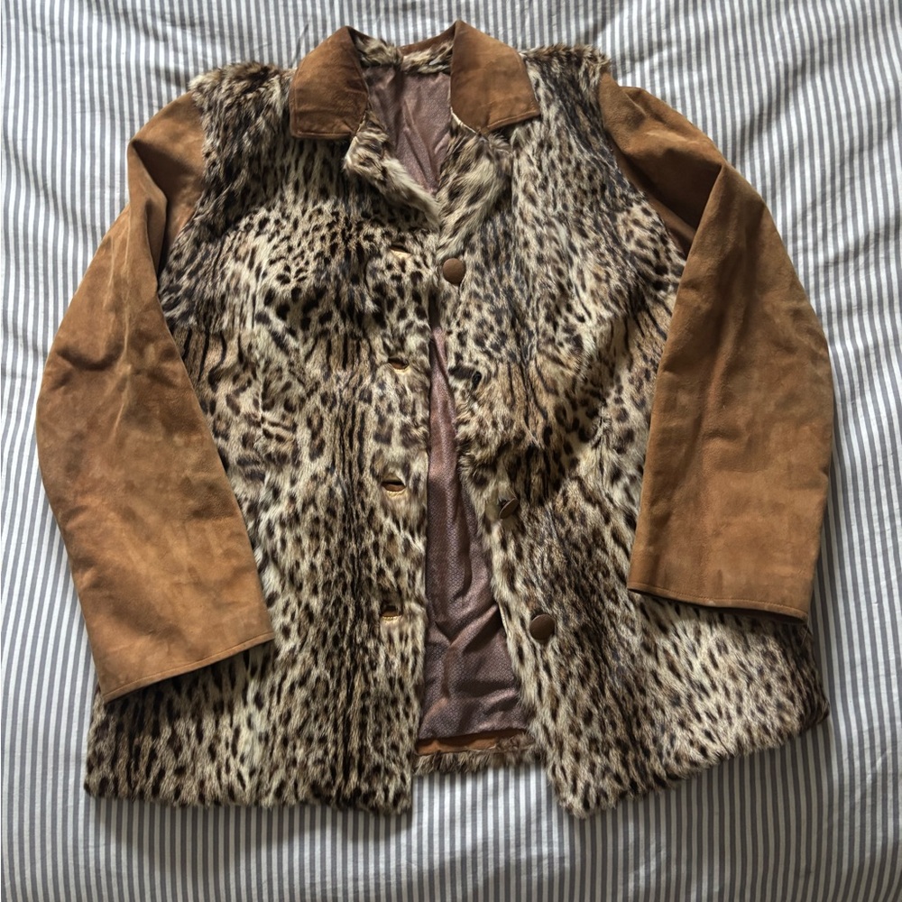 Vintage Leopard Print Suede Jacket
